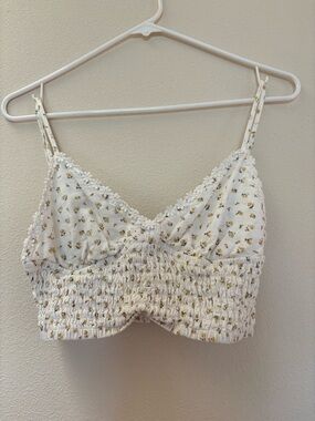 La Hearts White Floral Smocked Cropped Cami